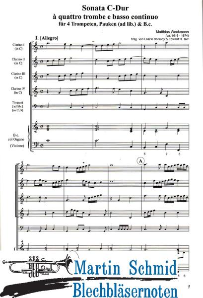 Product image of the product “Sonata a quattro trombe e basso continuo (4Trompeten.Pauken (ad.lib.)Bc) (Edward Tarr Collection) ”