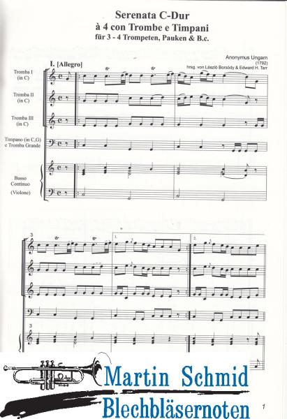 Product image of the product “Serenata à 4 con Trombe e Timpani (3/6 Trompeten.Pauken oder Tromba grande.Basso continuo/Orgel ad lib.) (Edward Tarr Collection) ”