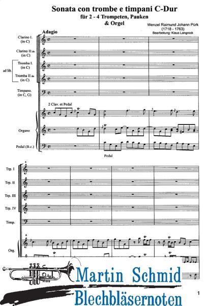 Product image of the product “Sonata con trombe e timpani C-Dur (2-4 Trompeten.Pauken und Orgel) ”