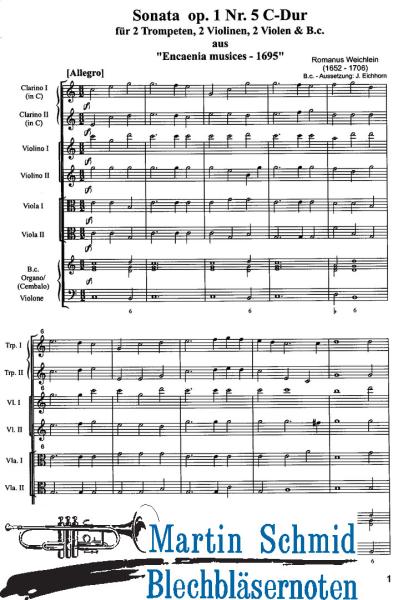 Artikelbild des Artikels “Sonata op.1 Nr.5 C-Dur (2Trompeten.2Violinen.2Violen.Bc) “