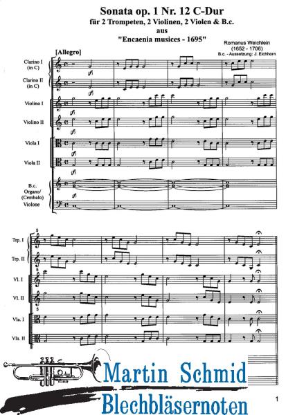 Artikelbild des Artikels “Sonata op.1 Nr.12 C-Dur (2Trompeten.2Violinen.2Violen.Bc) “