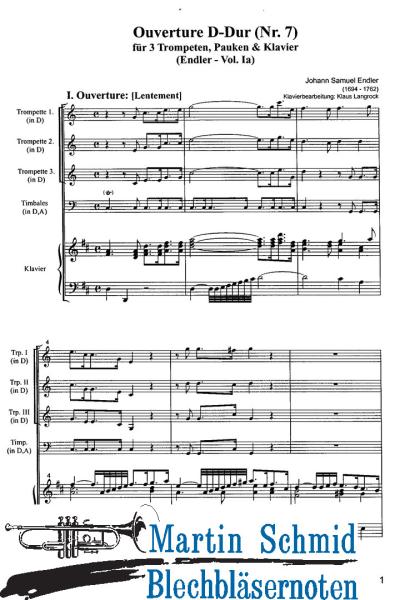 Product image of the product “Overture D-Dur Nr.7 (Endler - Vol.Ia) (3Trompeten.Pauken.Klavier/Orgel) ”