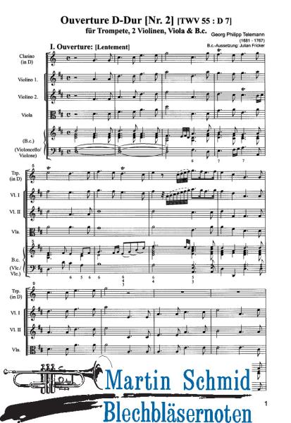 Artikelbild des Artikels “Ouverture D-Dur Nr.2 (TWV 55:D7) (Trompete.2Violinen.Viola.Bc) “