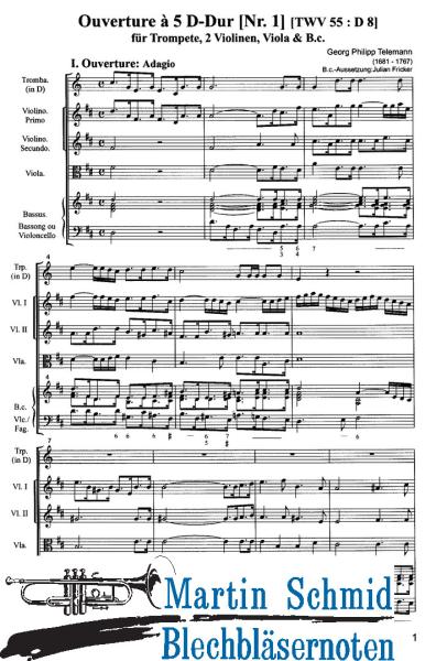 Artikelbild des Artikels “Ouverture à 5 D-Dur (Nr.1)(TWV 55:D8) (Trompete.2Violinen.Viola.Bc) “