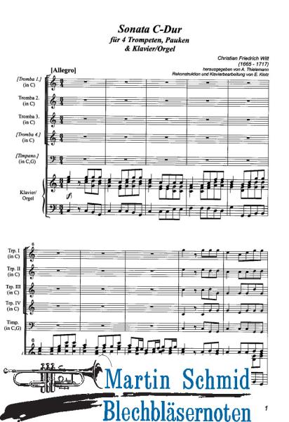 Product image of the product “Sonata (à10) C-Dur (4 Trompeten.Pauken.Klavier/Orgel) (Collection Arne Thielemann) ”