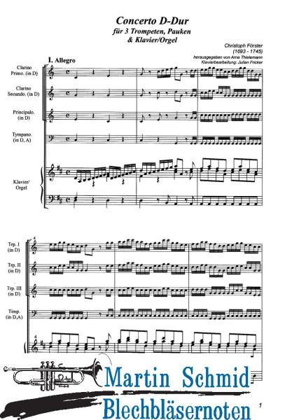 Product image of the product “Concerto D-Dur (3Trompeten.Pauken.Klavier/Orgel) (Collection Arne Thielemann) ”