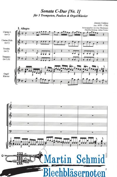 Product image of the product “Sonata C-Dur (Nr.1) für 3 Trompeten, Pauken und Orgel/Klavier (Collection Arne Thielemann) ”
