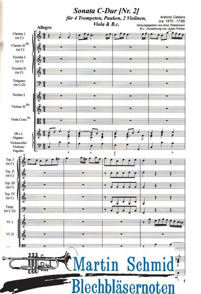 Product image of the product “Sonata C-Dur (Nr.2) für 4 Trompeten, Pauken, 2 Violinen, Viola und Bc (Collection Arne Thielemann) ”
