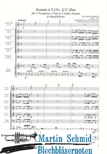 Product image of the product “Sonata à 9 (Nr.1) C-Dur (5Trompeten.Pauken.Orgel/Klavier) (Collection Arne Thielemann) ”