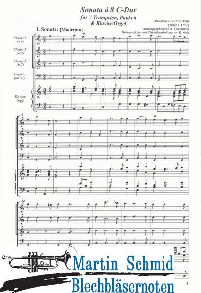 Product image of the product “Sonata à 8 C-Dur (3Trompeten.Pauken.Orgel/Klavier) (Collection Arne Thielemann) ”