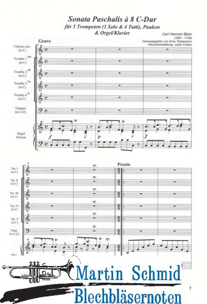 Product image of the product “Sonata Paschalis à 8 C-Dur (5Trompeten.Pauken.Klavier/Orgel) (Collection Arne Thielemann) ”