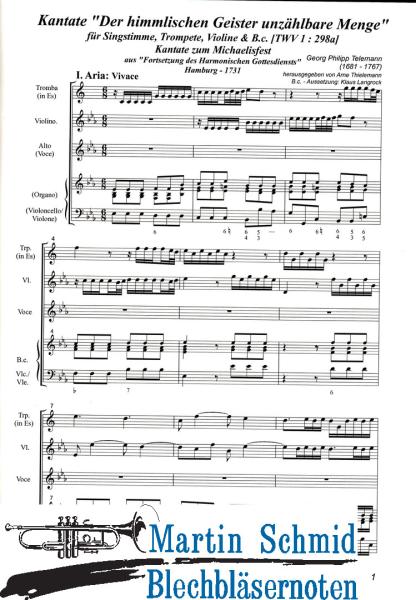 Artikelbild des Artikels “Kantate zum Michaelistag: Der himmlischen Geister unzählbare Menge (Singstimme/hoher Alt/Mezzosopran/Bass/Bariton.Trompete.Violine.Bc) (Coll... “