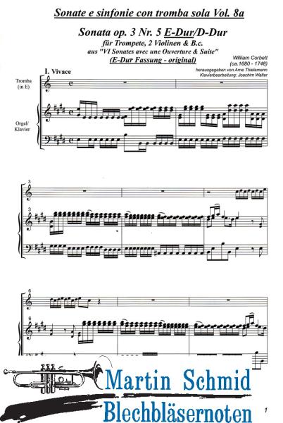 Artikelbild des Artikels “Sonata op.3 Nr.5 E-Dur/D-Dur (Trompete.Klavier/Orgel) (Sonate e sinfonie con tromba sola) (Collection Arne Thielemann) “
