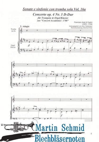 Product image of the product “Concerto D-Dur op.4 Nr.3 (Trompete.Klavier/Orgel)  (Sonate e sinfonie con tromba sola) (Collection Arne Thielemann) ”