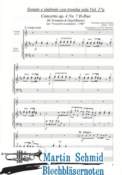 Product image of the product “Concerto D-Dur op.4 Nr.7 (Trompete.Klavier/Orgel) (Sonate e sinfonie con tromba sola) (Collection Arne Thielemann) ”