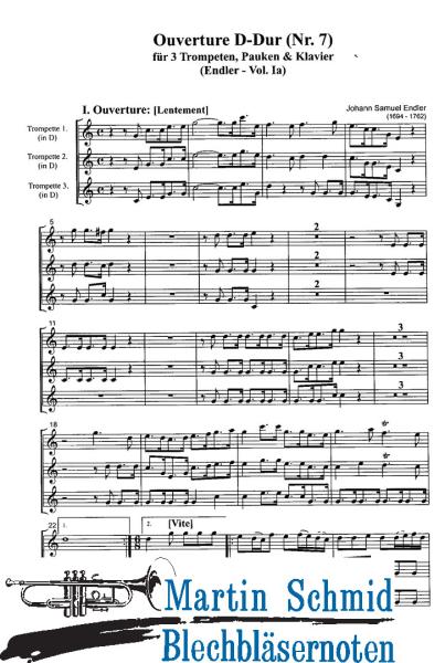 Product image 3 of the product “Overture D-Dur Nr.7 (Endler - Vol.Ia) (3Trompeten.Pauken.Klavier/Orgel) ”