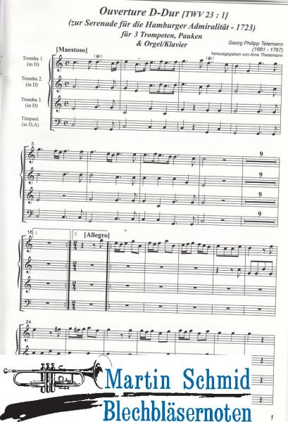 Product image 3 of the product “Ouverture D-Dur (TWV 23:01) (3Trompeten.Pauken.Klavier/Orgel) (Collection Arne Thielemann) ”