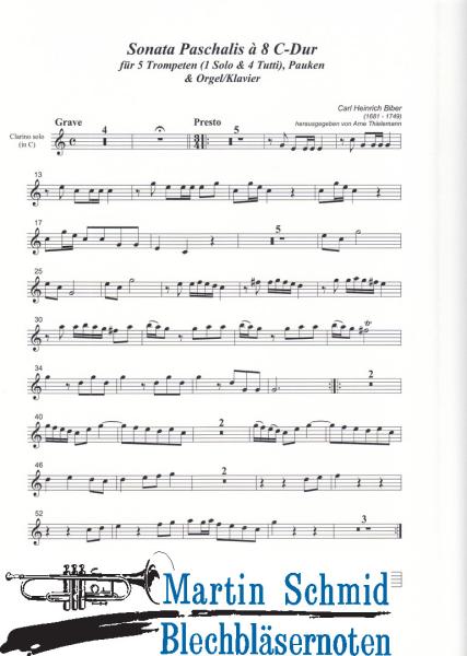 Product image 3 of the product “Sonata Paschalis à 8 C-Dur (5Trompeten.Pauken.Klavier/Orgel) (Collection Arne Thielemann) ”