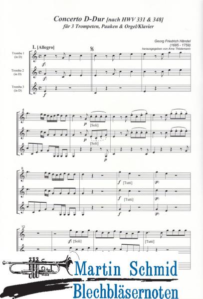 Product image 3 of the product “Concerto D-Dur (nach HWV 331 & 348)(3Trompeten.Pauken.Orgel/Klavier) (Collection Arne Thielemann) ”