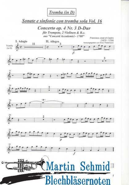 Product image 3 of the product “Concerto D-Dur op.4 Nr.3 (Trompete.2Violinen.Bc) (Sonate e sinfonie con tromba sola) (Collection Arne Thielemann) ”