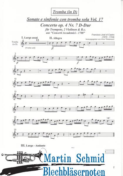 Product image 3 of the product “Concerto D-Dur op.4 Nr.7 (Trompete.2Violinen.Bc) (Sonate e sinfonie con tromba sola) (Collection Arne Thielemann) ”