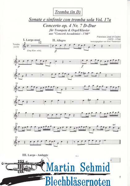 Product image 3 of the product “Concerto D-Dur op.4 Nr.7 (Trompete.Klavier/Orgel) (Sonate e sinfonie con tromba sola) (Collection Arne Thielemann) ”
